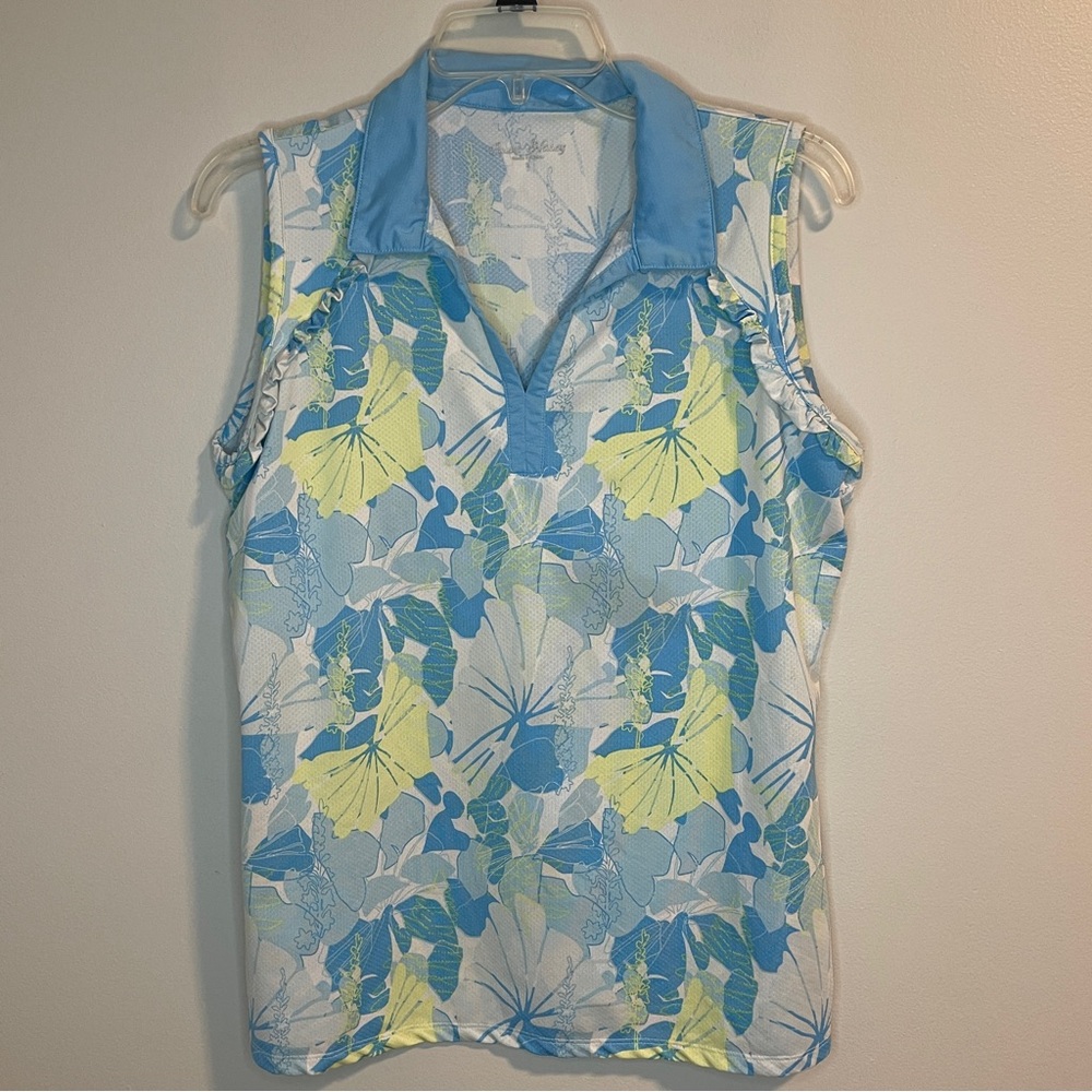 COURT HALEY Blue Yellow Polo Pickleball Tank Top